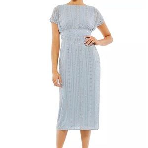 Mac Duggal Beaded Mesh Column Midi-Dress